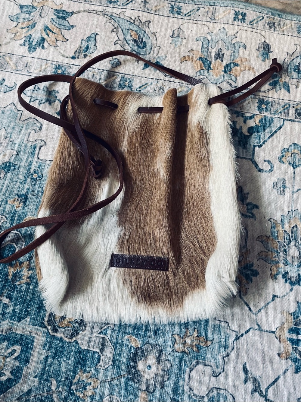 Brown & White Haircalf Drawstring Hobo Bag